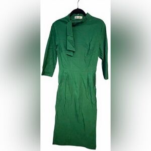 MUXXN- Retro Pencil Cocktail 3/4 Sleeve Tie Neck Bodycon Dress- Large